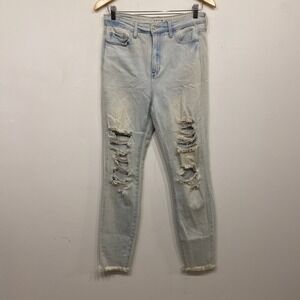 Cello Womens High Rise Distressed Skinny Jeans Light Wash Frayed Hem Size 11